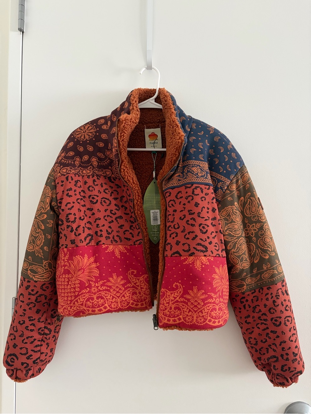 NWT Farm Rio Puffer Jacket - Bandana Dream Mixed Leopard | S